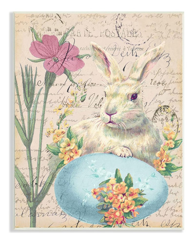 Stupell Industries Easter Bunny Spring Blue Egg Vintage Post