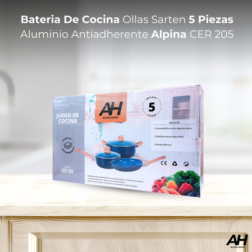 Bateria Cocina Ollas Sarten 5 Pzas Antiadherente Alpina 205