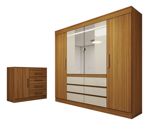 Guarda-roupa Casal Honey 4 Portas Cinamomo/off White - Pm Cor Bege