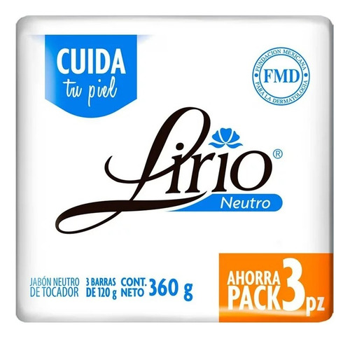 3 Pza Jabón De Tocador Lirio Neutro 3 Pzas De 120 G C/u