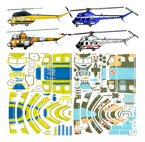 Helicóptero Mi-2 (x5 Modelos) - Papercraft (envio X Mail)