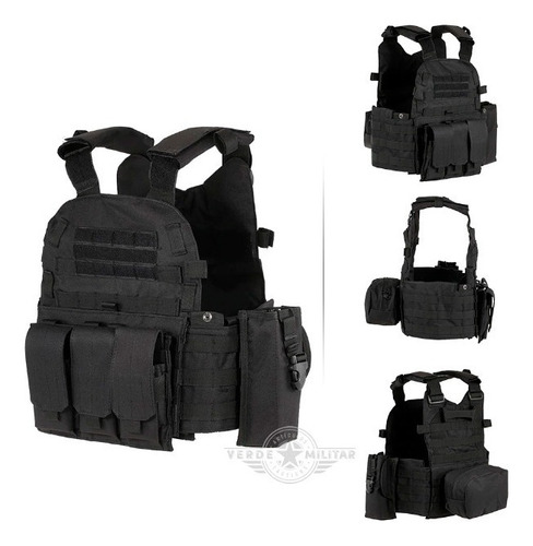 Chaleco Táctico Porta Placa Comando Poli + Accesorios Molle