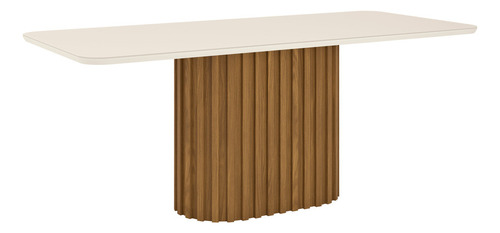 Mesa De Jantar Tampo Mdf/vid Canto Arred 200 Cm Solana Henn Cor Da Tampa Off White Cor Dos Pés Nature