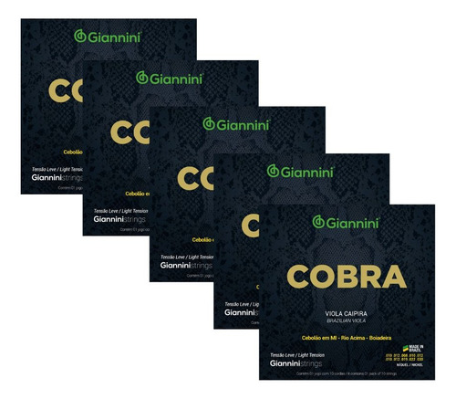 Jogo De Cordas Viola Caipira Giannini Cobra Gesvnl 5 Pack