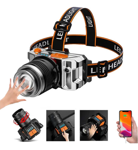 Lanterna De Cabeça Led Recarregável Lumens Com Zoom 3 Modos