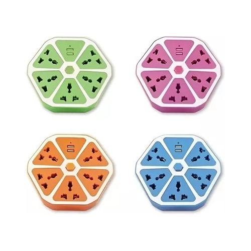 Zapatilla Hexagonal Enchufes 4 Toma Corriente 2 Usb 220v