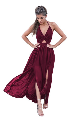 Maxi Vestido Slip Elegante Largo Dama Mujer Xally 10d Moño