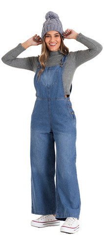 Jardinero Largo Mujer Enterito Wide Leg Jean Rigido
