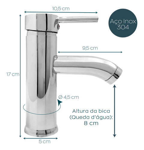 Torneira Banheiro Aço Inox Cromado Misturador Monocomando Dona D.Cor Água Quente E Fria Bica Baixa Cuba Lavatório Inox 304 Torneira De Bancada Luxo Cor Prata Acabamento Cromado