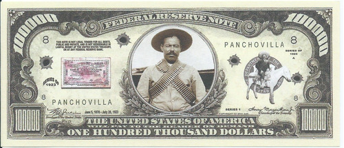 Billete Pancho Villa Cien Mil Coleccionable Alusivo Arte