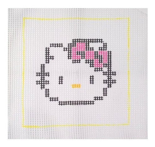 Talagarça Pintada / Mini Quadro Hello Kitty Close 23x23cm