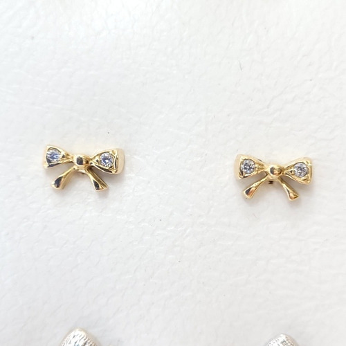 Imagen 3 de 4 de Aros Moños Oro 18k Con Cubics 1,2grs 0,9x0,5cm Brumat