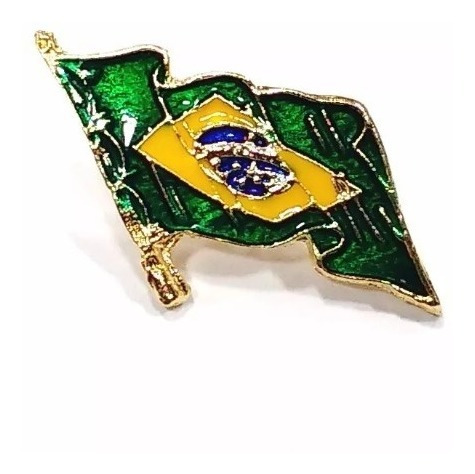 Pim Bótom Broche Bandeira Do Brasil 32mm Folheado A Ouro