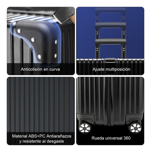 Qianmu Maleta mano de viaje 20in 10kg rigida 4 ruedas360° negro color resistente al desgaste silencioso impermeable y antirrobo