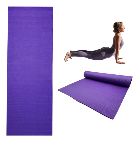 Tapete Yoga Pilates Fitness Antiderrapante Gym 6mm Espesor Color Violeta