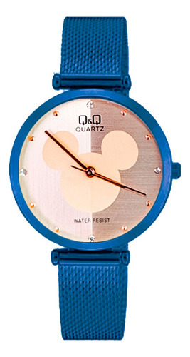 Reloj Q&q Qyq Elegante Mickey Acero Mujer Dama + Estuche 