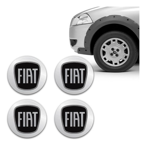 Kit Adesivo De Calota Emblema Fiat Black Piano Resinado 48mm