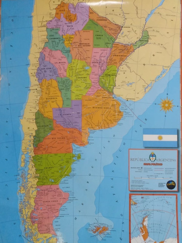 Mapa Mural Argentina Politico Laminado Envarillado 