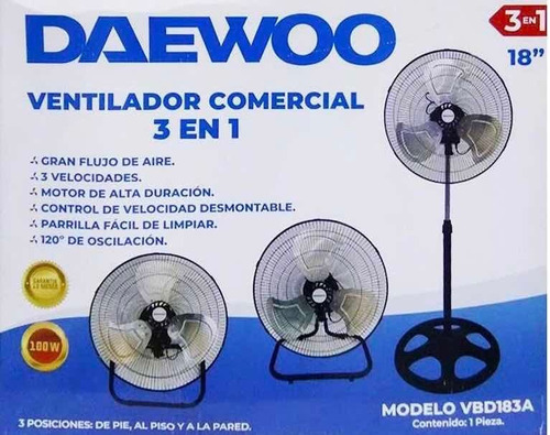 Ventilador De Pedestal Daewoo 3 En 1 Potente 100w Color De La Estructura Negro Frecuencia 60hz Cantidad De Aspas 3 Color De Las Aspas Metal Diámetro 18   Material De Las Aspas Metal