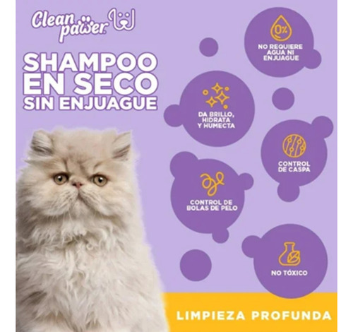 Shampoo P Gato Clean Pawer En Seco Sin Enjuague 250 Ml Suave