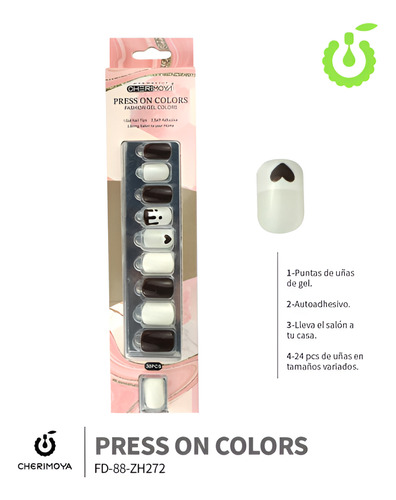 Press On Tips Autoadhesivo Cuadradas Cherimoya 30u Zh272 Zh272