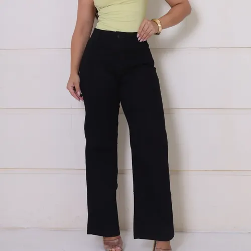 Calça Jeans Feminina Wide Leg Cintura Alta Pantalona - Miniatura 2