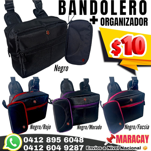 Bandolero Con Organizador $10  Bolso Cruzado  Lona Gruesa