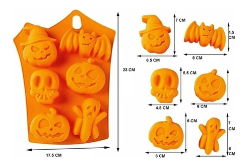 Imagen 2 de 3 de Molde Silicona Grande X6 Calabaza Chocolate Bombon Halloween
