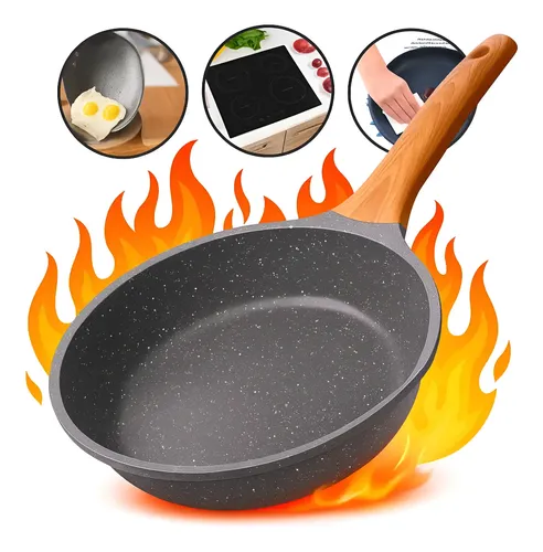 Frigideira Antiaderente Cerâmica 24cm Indução Gás Fogão Cabo Madeira Resistente Alta Temperatura - Caprishop House Preto
