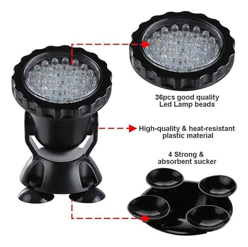 Luces De Estanque Subacuáticas 36 Bombillas Led Con Temporiz