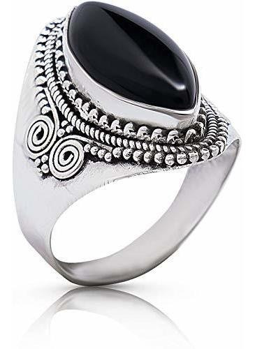 Marquesa Anillo Lateral De Onyx Negro Plata De Ley 925 Joyer