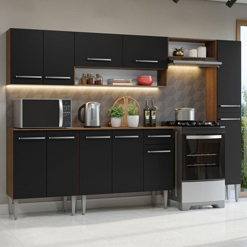Cocina Integral Completa Modular Madesa Emilly 261cm Mn 09 Color Marrón/Negro