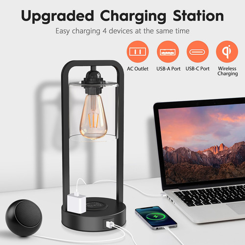 Juego De 2 Lámparas De Mesa Inalámbricas Con Puertos Usb