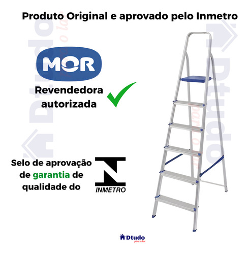 Escada Reforçada 6 Degraus Mor Suporta 120kg Aluminio Alta