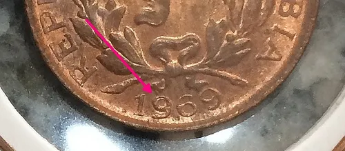 Moneda Colombia 1969 1 Centavo 9 Remarcado Error (Usado)