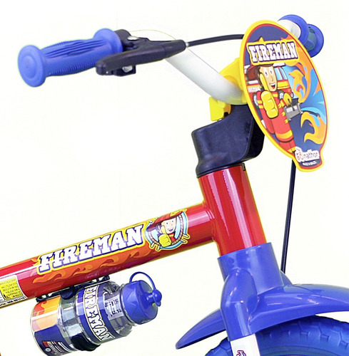 Bicicleta de passeio/urbana infantil Nathor Fireman aro 12 freio tambor cor vermelho/azul/amarelo com rodas de treinamento