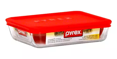 Pyrex Fuente cuadrada para horno, de 8 pulgadas, con tapa plástica roja.