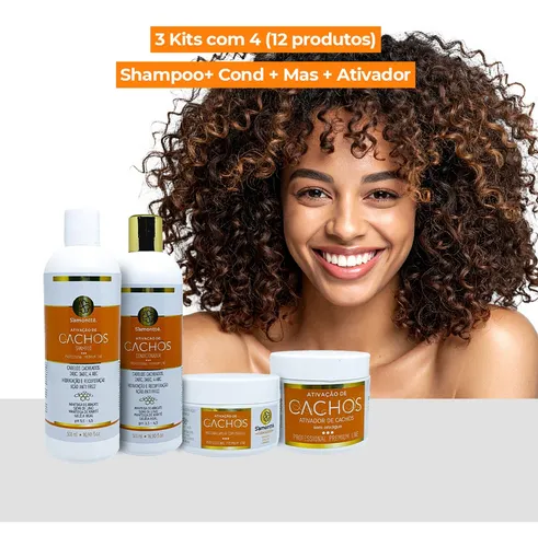 3 Kits 4 Produtos S'amontté Ativador Cachos Umectação Cabelo