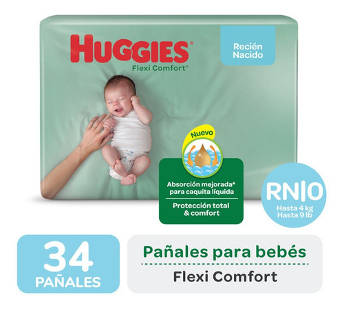 Pañales Huggies Flexi Comfort Rn X 34 Recien Nacido