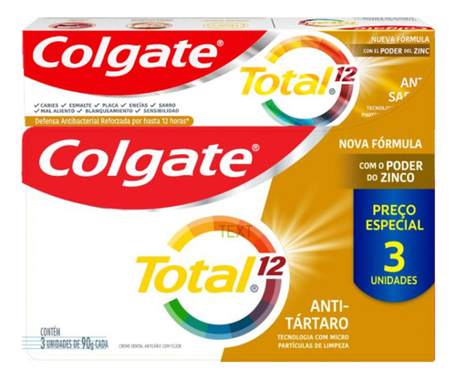 Pasta de dentes Colgate Total 12 em creme pacote x 3 270 g