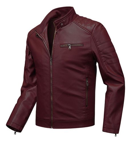 Chaqueta De Cuero Con Cuello Levantado Extragrande Estilo