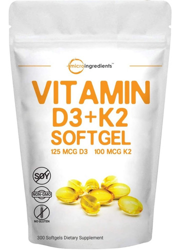 Vitamina D3 5000 Iu + K2 Capsulas Blandas 300caps Stock