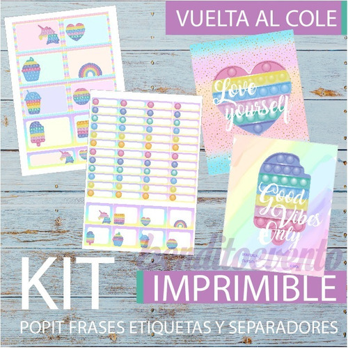 Kit Imprimible Popit Frases Etiquetas Escolares Separadores