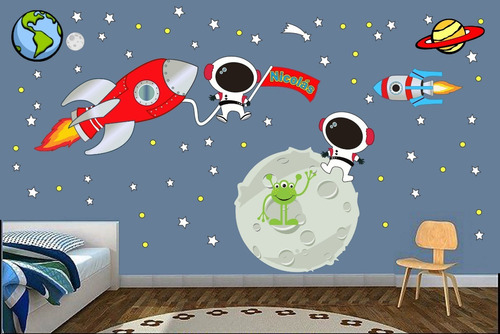 Vinil Niños Cohete Espacio Luna Astronautas Calcamonias