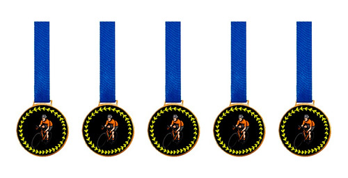 Kit C/5 Medalhas De Ciclismo C/fita Azul 36mm Personalizada