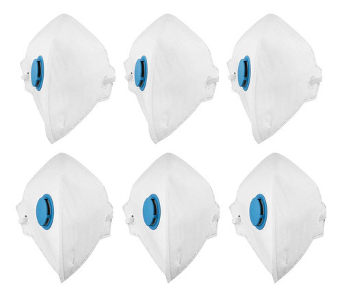 Kit 6 Máscaras Respirador Dobrável Semi Facial Válvula Pff1