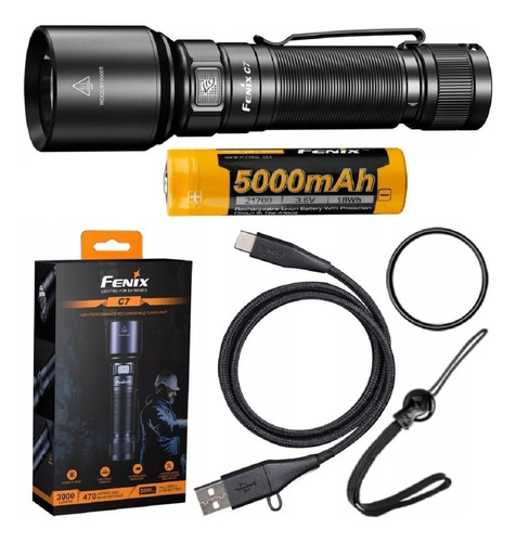 Linterna De Mano Fenix C7 3000 Lumens + Bateria Color de la linterna Negro Color de la luz Blanco