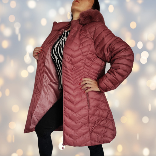 Campera Talla Grande Inflable Larga Piel Capucha Desmontable