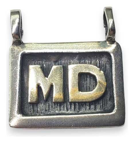 Dije Plata Y Oro Rectangular Con Iniciales M D