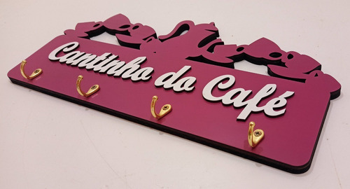 Imagem 6 de 8 de Porta Xicaras Cantinho Do Café Rosa Em Mdf - Para 4 Xicaras